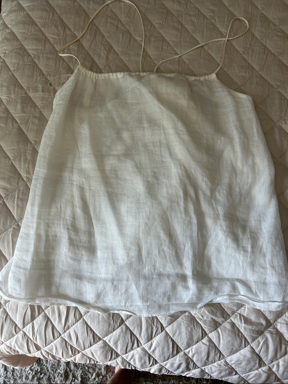 White Lightweight lined Linen Blend Slip top with spaghetti straps